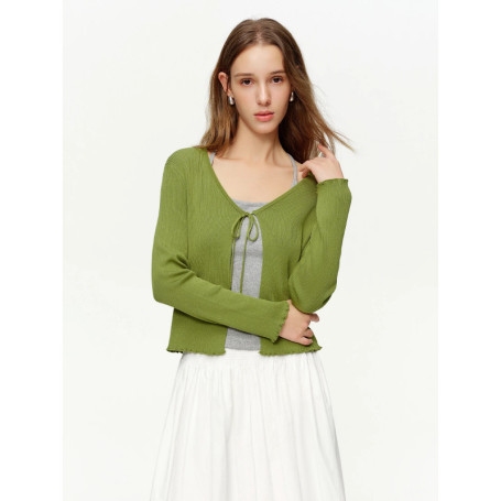 DUSHU 2026 Spring Women's Tie-Waist Tencel Knit Sweater, Lyocell Rib-Knit Soft Touch Top for Lazy Luxe & Sustainable Chic Style