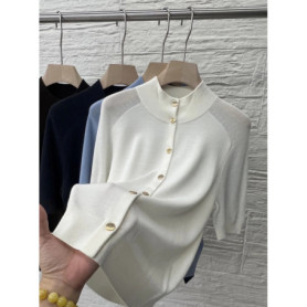 Women's Spring 2026 New Arrival 100 Merino Wool Short-Sleeve Knit Cardigan