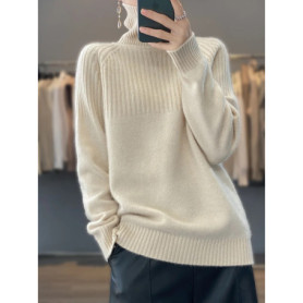 100 pure cashmere sweater for women in autumn and winter,high-end loose soft waxy winter thickened pit bottom sweater