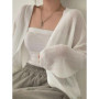 2026 Thin White Cardigan Women Summer Sunscreen Lace-up Knitwear Tops Lady Korean Style Casual Long Sleeve Sun Protected Top
