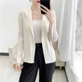 ALSEY Miyake Pleated Solid Color Cardigan Tops Women's T-shirt Summer New Loose Shirts and Blouses Aesthetic Clothing Loose
