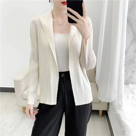 ALSEY Miyake Pleated Solid Color Cardigan Tops Women's T-shirt Summer New Loose Shirts and Blouses Aesthetic Clothing Loose