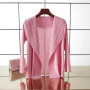 ALSEY Miyake Pleated Solid Color Cardigan Tops Women's T-shirt Summer New Loose Shirts and Blouses Aesthetic Clothing Loose
