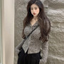 Autumn Korean Knit Cardigan V Lapel Long Sleeve Knitted Jumper Collar Sweater Coat Slim Cropped Cardigan Women‘s Y2k Clothes