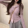 Autumn Korean Knit Cardigan V Lapel Long Sleeve Knitted Jumper Collar Sweater Coat Slim Cropped Cardigan Women‘s Y2k Clothes
