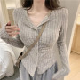 Autumn Korean Knit Cardigan V Lapel Long Sleeve Knitted Jumper Collar Sweater Coat Slim Cropped Cardigan Women‘s Y2k Clothes