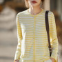 WinvyNee Women's Spring Fine Wool Knitted Cardigan Striped Crew Neck Long Sleeve Fashionable Designed Casual Outwear ZB1497001