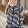 WinvyNee Women's Spring Fine Wool Knitted Cardigan Striped Crew Neck Long Sleeve Fashionable Designed Casual Outwear ZB1497001