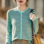 WinvyNee Women's Spring Fine Wool Knitted Cardigan Striped Crew Neck Long Sleeve Fashionable Designed Casual Outwear ZB1497001