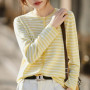 WinvyNee Women's Spring Fine Wool Knitted Cardigan Striped Crew Neck Long Sleeve Fashionable Designed Casual Outwear ZB1497001
