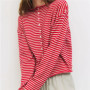 Womens Button Down Cardigan Striped Long Sleeve Sweater Jacket Crew Neck Cardigan Sweaters for Women Casual Daily Wear