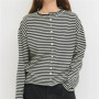 Womens Button Down Cardigan Striped Long Sleeve Sweater Jacket Crew Neck Cardigan Sweaters for Women Casual Daily Wear