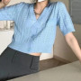 Cardigan elegant Women Simple Sweet Summer Lazy French Style Fashion Hollow Out Crop Short Sleeve V-neck Vintage Tender Maiden