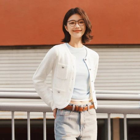 Semir Soft Cardigan For Woman 2026 Short Crew Neck HighWaist Elegant Gentle Women Stylish Top Spring Sweater