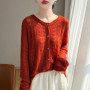 WinvyNee Women Spring Cashmere Wool Hollow Out Knit Cardigan Fashion Round Neck Thin Long Sleeve Crochet Sweater ZA1743004A