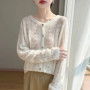 WinvyNee Women Spring Cashmere Wool Hollow Out Knit Cardigan Fashion Round Neck Thin Long Sleeve Crochet Sweater ZA1743004A