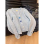 Women's Sweater Cute Long Sleeve Summer Y2K Open Front Cardigan Starfish Shell Button O-neck Knit Coat Milk Blue Girl's Outfits