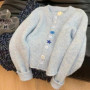 Women's Sweater Cute Long Sleeve Summer Y2K Open Front Cardigan Starfish Shell Button O-neck Knit Coat Milk Blue Girl's Outfits