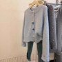 Women's Sweater Cute Long Sleeve Summer Y2K Open Front Cardigan Starfish Shell Button O-neck Knit Coat Milk Blue Girl's Outfits