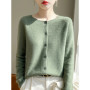Women's Sweater Cardigans 100 Merino Wool Knitwear Raglan Sleeve Cashmere O-neck Solid Autumn Winter Casual Comfortable Tops