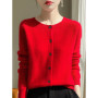 Women's Sweater Cardigans 100 Merino Wool Knitwear Raglan Sleeve Cashmere O-neck Solid Autumn Winter Casual Comfortable Tops