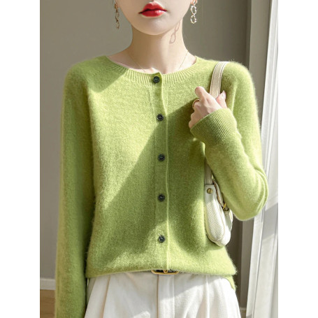 Women's Sweater Cardigans 100 Merino Wool Knitwear Raglan Sleeve Cashmere O-neck Solid Autumn Winter Casual Comfortable Tops