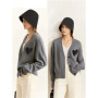 AMII Minimalism 2025 Winter Love Sweater for Women New Simple Casual Knitted Tops V-neck Wool Embroidery Loose Cardigan 12344302