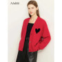 AMII Minimalism 2025 Winter Love Sweater for Women New Simple Casual Knitted Tops V-neck Wool Embroidery Loose Cardigan 12344302