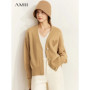 AMII Minimalism 2025 Winter Love Sweater for Women New Simple Casual Knitted Tops V-neck Wool Embroidery Loose Cardigan 12344302
