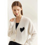 AMII Minimalism 2025 Winter Love Sweater for Women New Simple Casual Knitted Tops V-neck Wool Embroidery Loose Cardigan 12344302