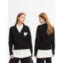 AMII Minimalism 2025 Winter Love Sweater for Women New Simple Casual Knitted Tops V-neck Wool Embroidery Loose Cardigan 12344302