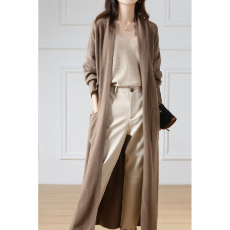 100 Merino Wool Fashion Solid Color Longline Cardigan Coat Cashmere Soft Long Sleeve Basic Simple Clothes