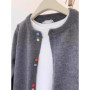 100 Wool Soft Elegant Knit Cardigan Women Small Round Collar Simple Design Versatile Button Sweater Crash Colour Cardigan for wo