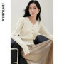 SENTUBILA White Brightsilk Cardigan For Women 2026 Loose Fit Elegant Wave V Neck Long Sleeve Crop Knitwear Tops Ladies W51E58696