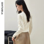 SENTUBILA White Brightsilk Cardigan For Women 2026 Loose Fit Elegant Wave V Neck Long Sleeve Crop Knitwear Tops Ladies W51E58696