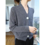 Women Cashmere Sweater V-neck Cardigan Autumn Winter 30 Cashmere And 70 Merino Wool Knitwear Long Sleeve Soft Solid Grace Tops