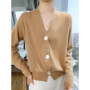 Women Cashmere Sweater V-neck Cardigan Autumn Winter 30 Cashmere And 70 Merino Wool Knitwear Long Sleeve Soft Solid Grace Tops