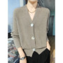 Women Cashmere Sweater V-neck Cardigan Autumn Winter 30 Cashmere And 70 Merino Wool Knitwear Long Sleeve Soft Solid Grace Tops