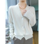 Women Cashmere Sweater V-neck Cardigan Autumn Winter 30 Cashmere And 70 Merino Wool Knitwear Long Sleeve Soft Solid Grace Tops