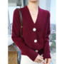 Women Cashmere Sweater V-neck Cardigan Autumn Winter 30 Cashmere And 70 Merino Wool Knitwear Long Sleeve Soft Solid Grace Tops
