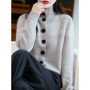 Sweater Women 100 Merino Wool Cardigan High Neck Knit Splicing Color Autumn Winter Single-breasted Clothing Skin Friendly Top