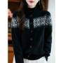 Sweater Women 100 Merino Wool Cardigan High Neck Knit Splicing Color Autumn Winter Single-breasted Clothing Skin Friendly Top