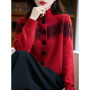 Sweater Women 100 Merino Wool Cardigan High Neck Knit Splicing Color Autumn Winter Single-breasted Clothing Skin Friendly Top