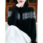 Sweater Women 100 Merino Wool Cardigan High Neck Knit Splicing Color Autumn Winter Single-breasted Clothing Skin Friendly Top