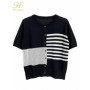 H Han Queen New Summer O Neck Knitted Cardigan Sweater Tees Color-blocking Horizontal Stripes Fashionable Loose Versatile Top
