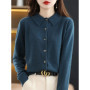 Chic Women's POLO Collar Thick Soft Warm Knitted Cardigan 100 Merino Wool New Arrivals Simple Button Solid Color Sweater Tops