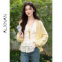 ALXNAN Women's Yellow Knit Cardigan 2026 Spring New Pearl Buttons Long Sleeve Sweater Fashion Casual Elegant Tops Female L61207
