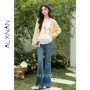 ALXNAN Women's Yellow Knit Cardigan 2026 Spring New Pearl Buttons Long Sleeve Sweater Fashion Casual Elegant Tops Female L61207