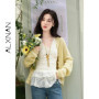 ALXNAN Women's Yellow Knit Cardigan 2026 Spring New Pearl Buttons Long Sleeve Sweater Fashion Casual Elegant Tops Female L61207
