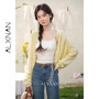 ALXNAN Women's Yellow Knit Cardigan 2026 Spring New Pearl Buttons Long Sleeve Sweater Fashion Casual Elegant Tops Female L61207